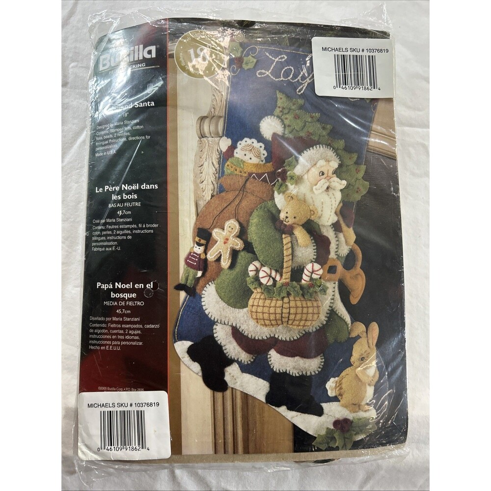 Plaid Bucilla Felt Stocking Kit #85179 Woodland Santa 18” Christmas Rare